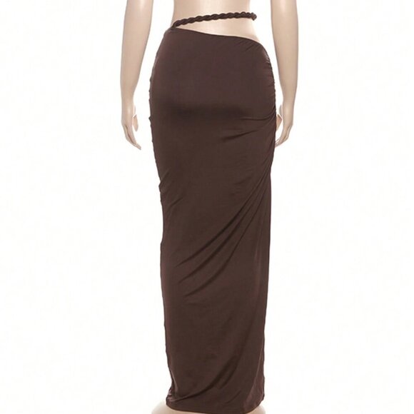 Coffee Women's Sexy Backless Camisole crop top and Hip Hugging maxi Skirt Set - Picture 5 of 5